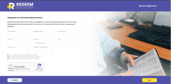 Designate an Authorized Representative screen