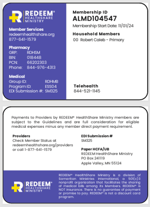 Member ID card with new Telehealth number
