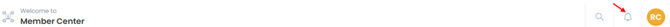 Red arrow pointing to the notification icon.