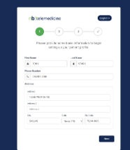 the number 1 inside a green circle. The fields indicate that you must type in the required information of first and last name, phone number and address.