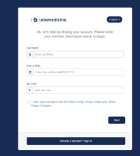 Three open typing fields, top field is your last name, middle field is your date of birth, and bottom field is your zip code.