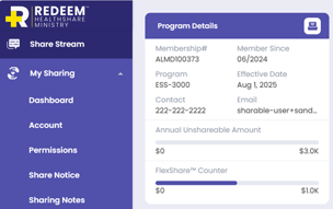This is the navigation menu and program details card in Sharable.