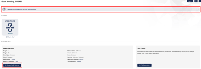 A red box around the selectable options to add patient medical records.