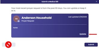 A red arrow points to the word Update and a red "not allowed" symbol covers the word Cancel.