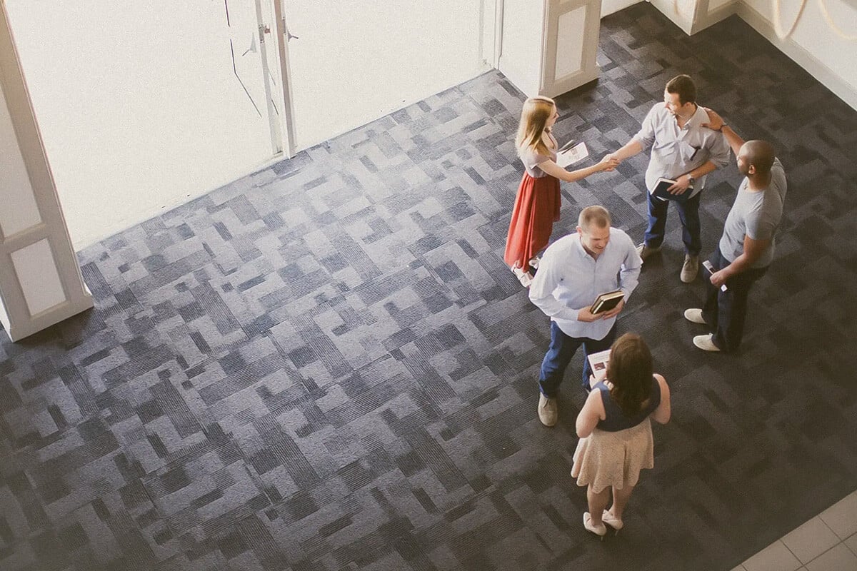 Group of people in church lobby